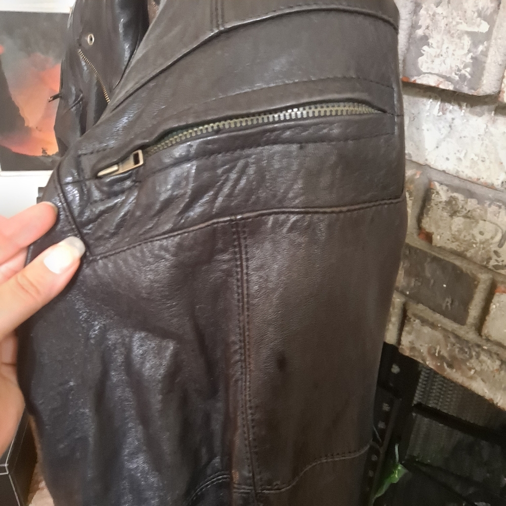 Final price! Last day! Men's black brown leather bomber jacket - Picture 2 of 11